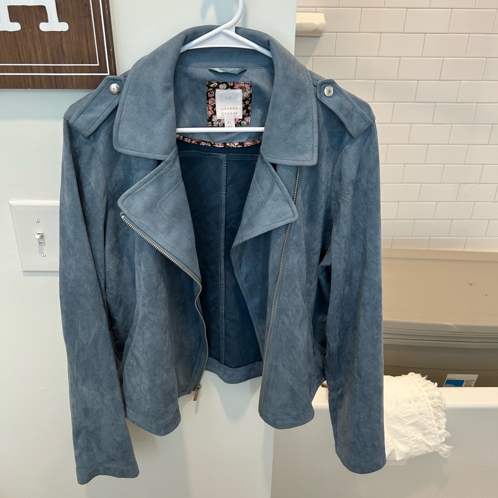 LC Lauren Conrad Slate Blue Leather Jacket
